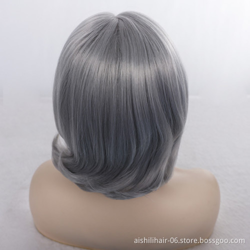 wholesale cheap lace frontal short bob wigs sliver-white natural wave synthetic hair wigs for women